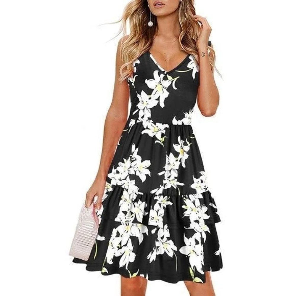Ouges - Black Floral Dress w/Pockets- Small‎